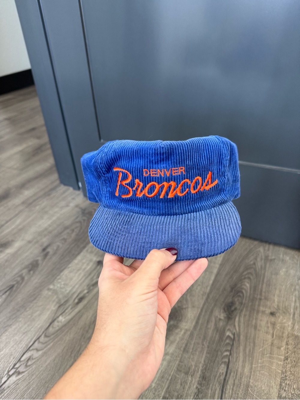 Vintage Blue Corduroy Denver Broncos Trucker Hat